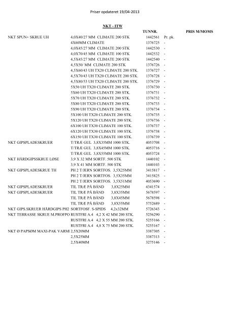 Prisliste - Allinge Byggemarked