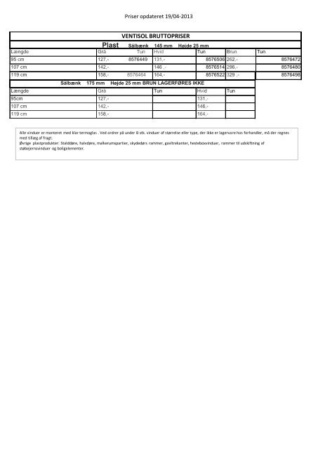 Prisliste - Allinge Byggemarked