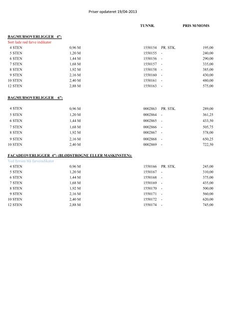 Prisliste - Allinge Byggemarked