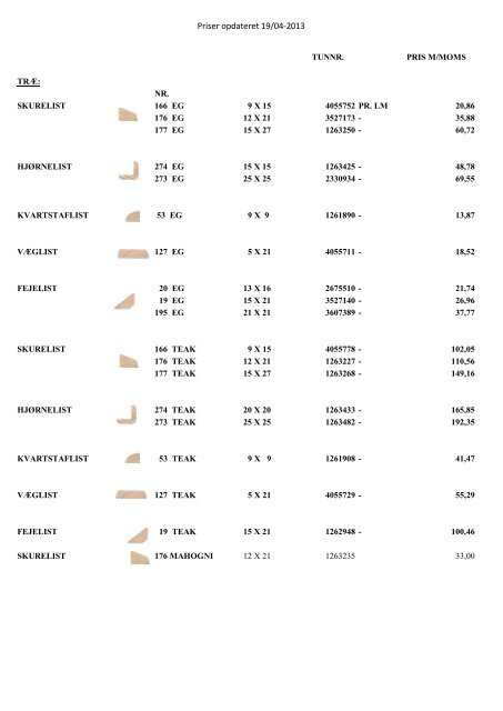 Prisliste - Allinge Byggemarked