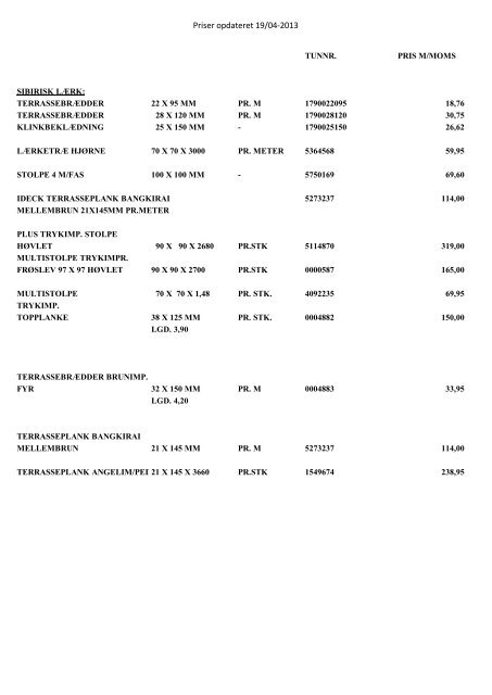 Prisliste - Allinge Byggemarked