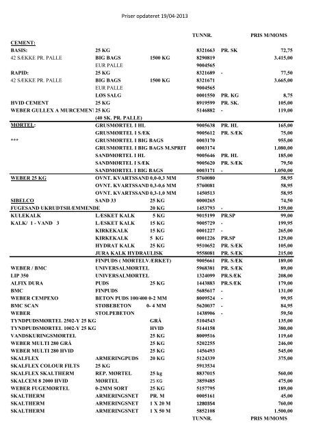 Prisliste - Allinge Byggemarked