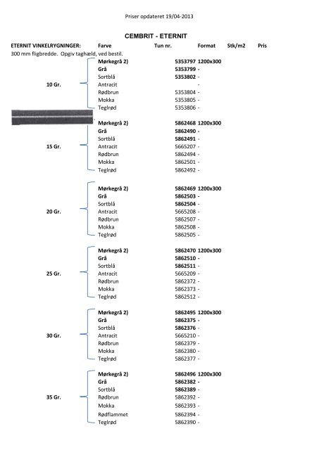 Prisliste - Allinge Byggemarked