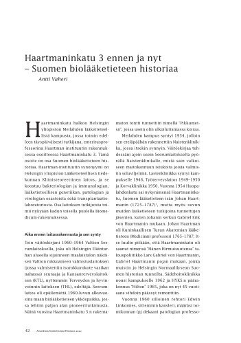 Haartmaninkatu 3 ennen ja nyt – Suomen biolääketieteen historiaa