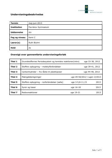 Side 1 af 9 Undervisningsbeskrivelse - Favrskov Gymnasium