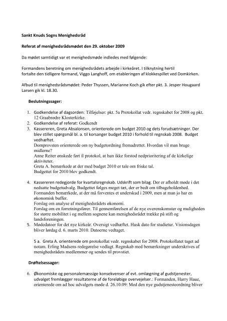 Referat af menighedsrådsmødet 29. oktober 2009 - Odense Domkirke