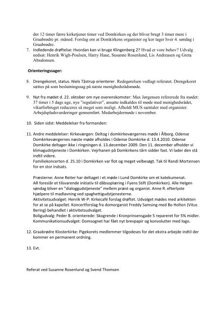 Referat af menighedsrådsmødet 29. oktober 2009 - Odense Domkirke