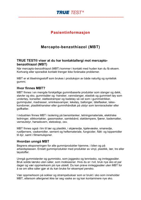 Pasientinformasjon Mercapto-benzothiazol (MBT) - Navamedic