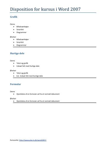 Disposition for kursus i Word 2007