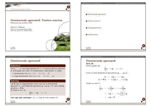 Dominerende egenværdi. Positive matricer - Matematik og modeller ...