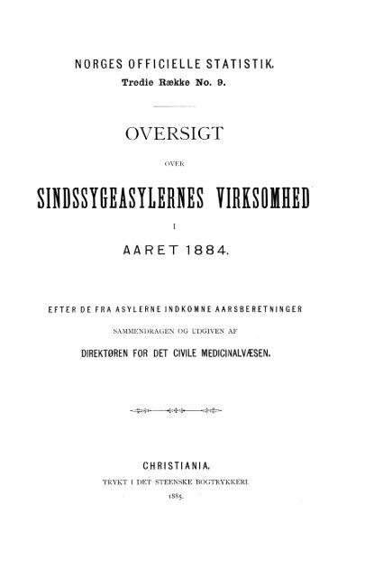 Oversigt over sindsygeasylernes virksomhed i Aaret 1884