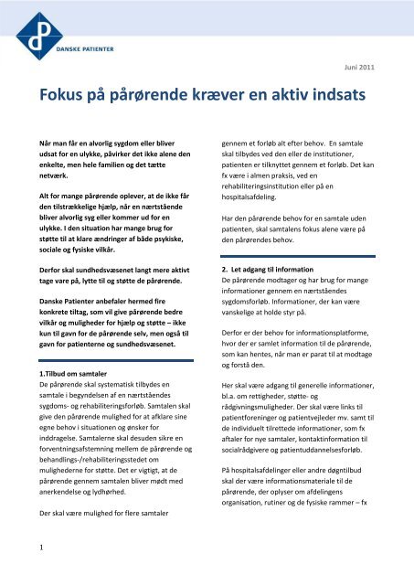 Fokus på pårørende kræver en aktiv indsats - Danske Patienter