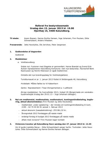 Bestyrelsesmøde 15. januar - Kalundborg Turistforening