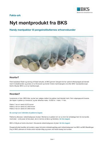 Download fakta-ark om det nye møntprodukt - BKS