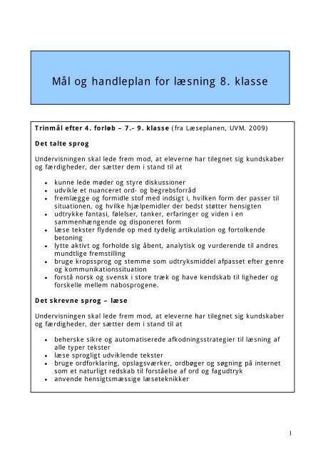 Mål og handleplan 8. kl. - Sct. Nicolai Skole