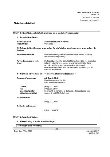 Shell Diesel Extra Farvet - Sikkerhedsdatablad - dlg