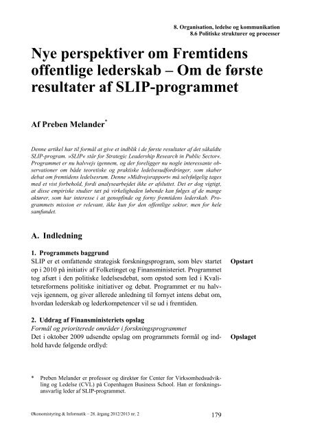 Nye perspektiver om Fremtidens offentlige lederskab  - SLIP - CBS