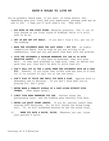 Kate's rules to live by courtesy of K.T. McCallum PDF - Claire Bridge