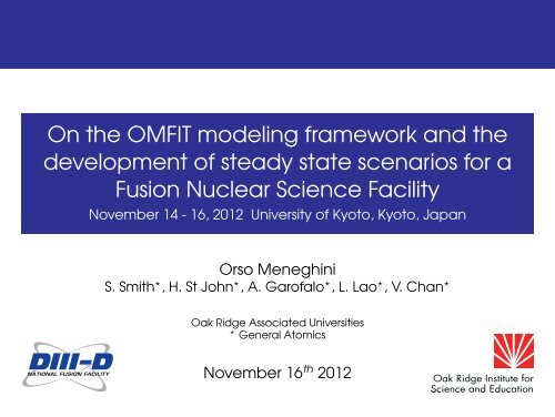 On the OMFIT modeling framework and the development of steady ...