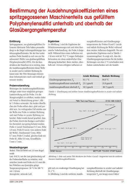 Bestimmung der Ausdehnungskoeffizienten eines spritzgegossenen ...