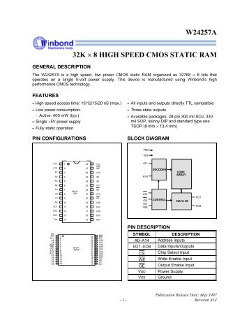 W24257A 32K × 8 HIGH SPEED CMOS STATIC RAM