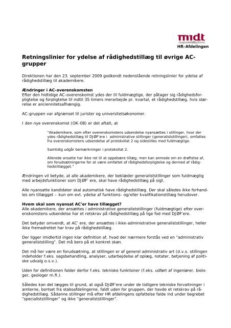 Indica Græder Wedge Retningslinier for ydelse af rådighedstillæg til øvrige AC - Region ...