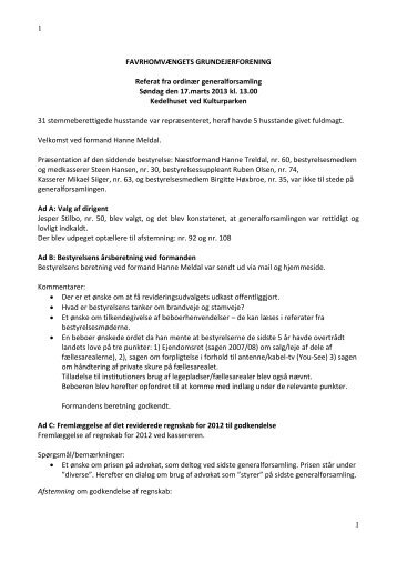 1 1 FAVRHOMVÆNGETS GRUNDEJERFORENING Referat fra ...