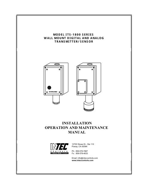 Intec Controls Power installation operation and maintenance manual - INTEC Controls