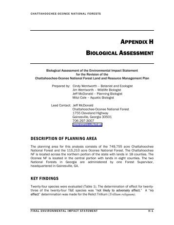 FEIS Appendix H, Biological Assessment - USDA Forest Service ...