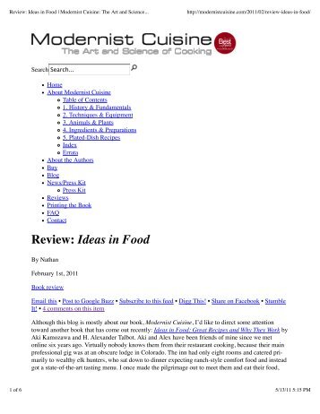 Review: Ideas in Food | Modernist Cuisine: The Art and Science of ...