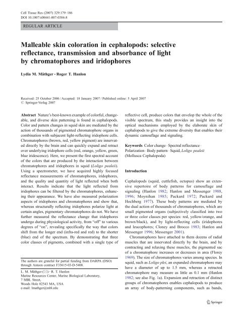 Malleable skin coloration in cephalopods: selective reflectance ...