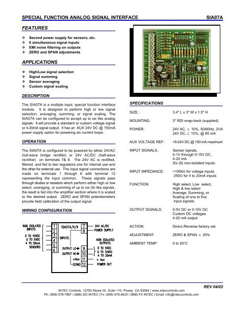 Intec Controls Power SIA07A - INTEC Controls