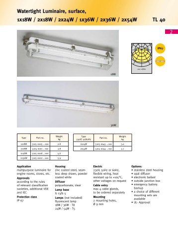 2 TL 40 Watertight Luminaire, surface, 1x18W / 2x18W / 2x24W ...