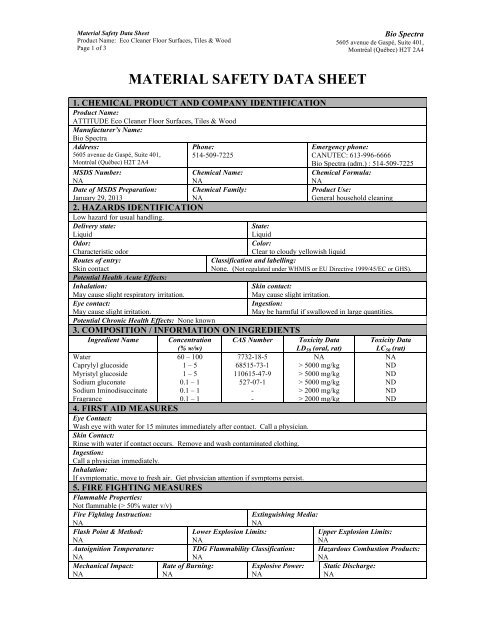 Material Safety Data Sheet Attitude