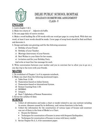 Class 5th (Holiday Homework) - Delhi Public School Rohtak