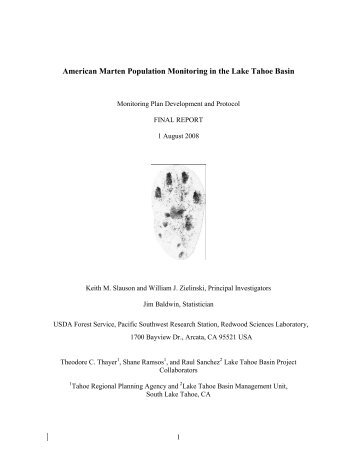 American Marten Population Monitoring in the Lake Tahoe Basin