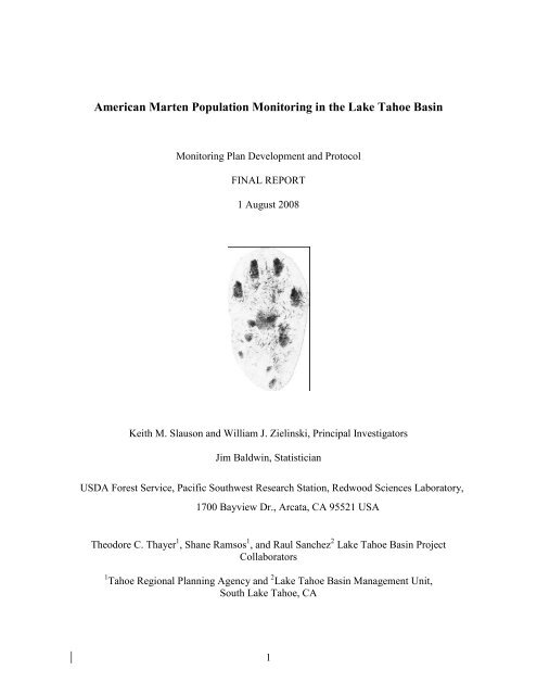 American Marten Population Monitoring in the Lake Tahoe Basin