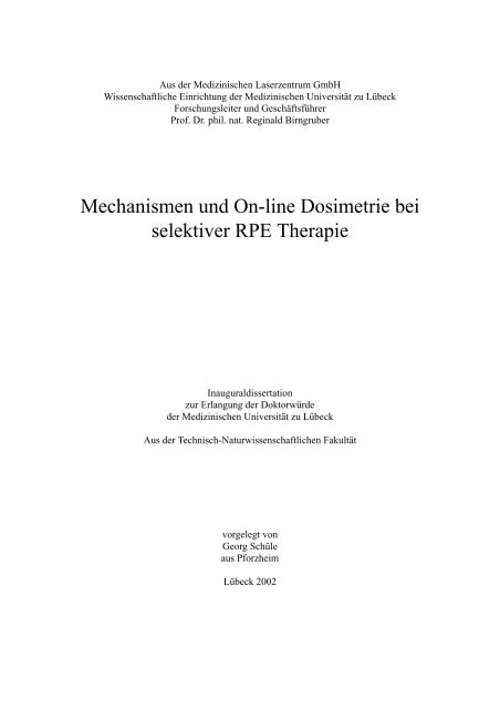 Mechanismen und On-line Dosimetrie bei selektiver RPE Therapie