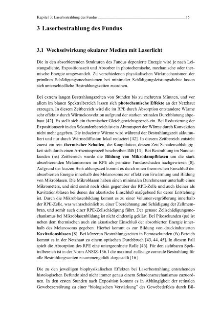 Mechanismen und On-line Dosimetrie bei selektiver RPE Therapie