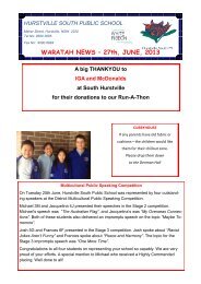 Latest Waratah News- 27th June 2013 - Hurstville South Public School