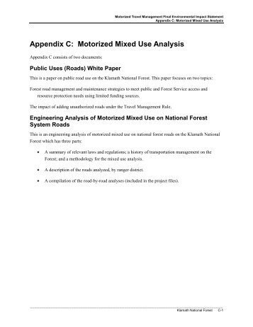 Appendix C: Motorized Mixed Use Analysis - USDA Forest Service
