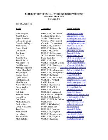 BARK BEETLE TECHNICAL WORKING GROUP MEETING