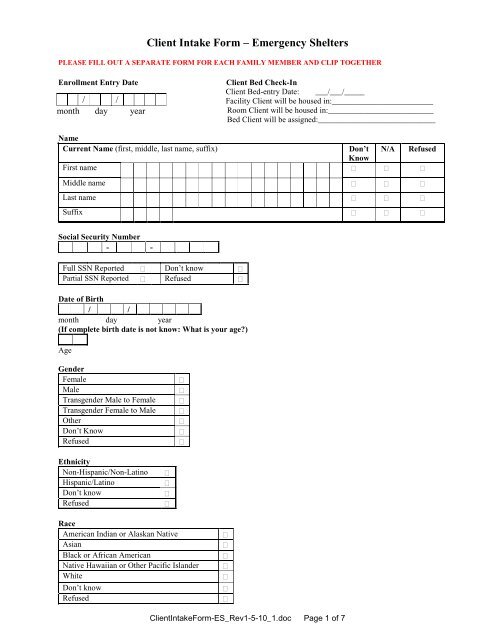 Client Intake Form Emergency Shelters Riverside County