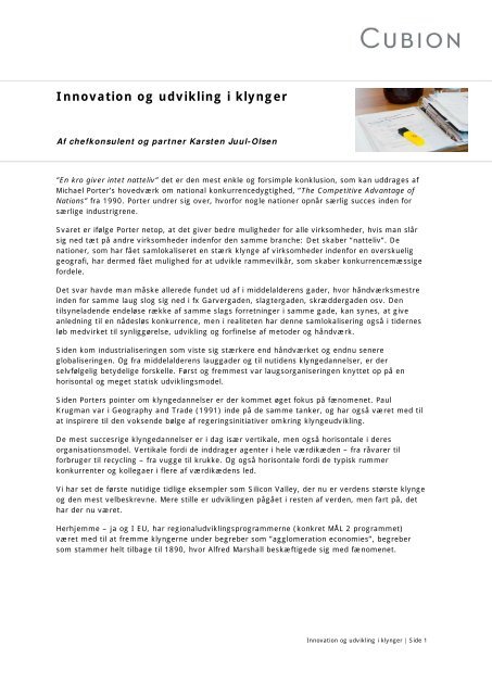 Innovation og udvikling i klynger - Cubion