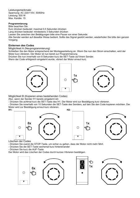 Anleitung für Motoren Typ TDEF10/14, TDEF15/17, TDEF25/17 und ...