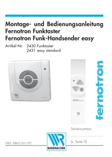 Montage- und Bedienungsanleitung Fernotron Funktaster Fernotron ...