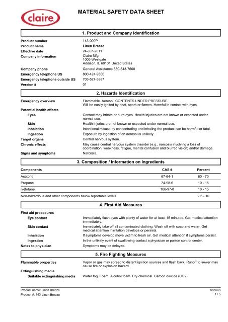 MATERIAL SAFETY DATA SHEET - Myers Supply & Chemical