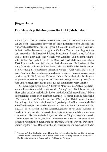 Jürgen Herres Karl Marx als politischer Journalist im 19. Jahrhundert*