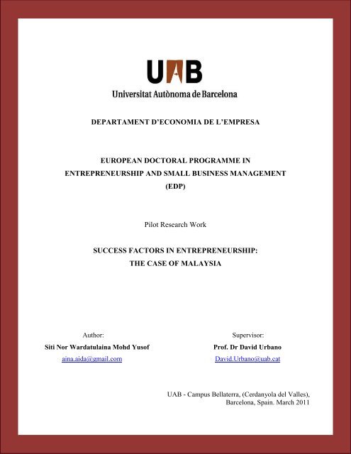 success factors in entrepreneurship: the case of - idem@uab.es