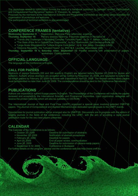 Conference on MODELLING FLUID FLOW - Turbulence Mechanics ...